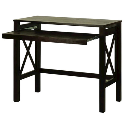 Espresso Folding Desk with Pull-Out Surface and Compact Design