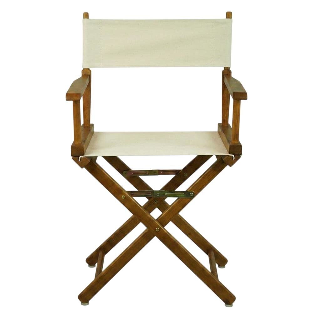 Beige Director's Chair, Honey Oak Frame, 18-Inch Seat Folding