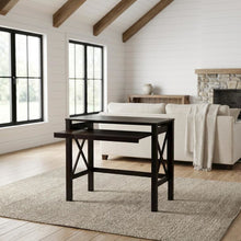 Espresso Folding Desk with Pull-Out Surface and Compact Design