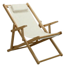 Beige Sling Chair, Natural Wood Frame, Folding Outdoor Accent