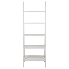 White Ladder Shelf with 5 Tiers, Solid Wood Frame and Decorative Design