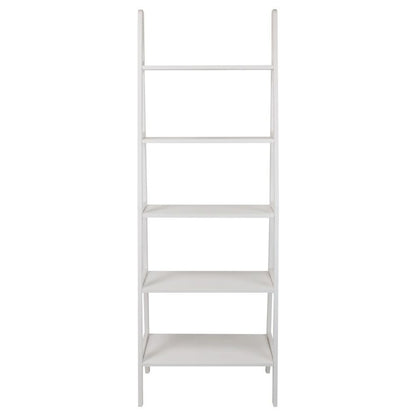 White Ladder Shelf with 5 Tiers, Solid Wood Frame and Decorative Design