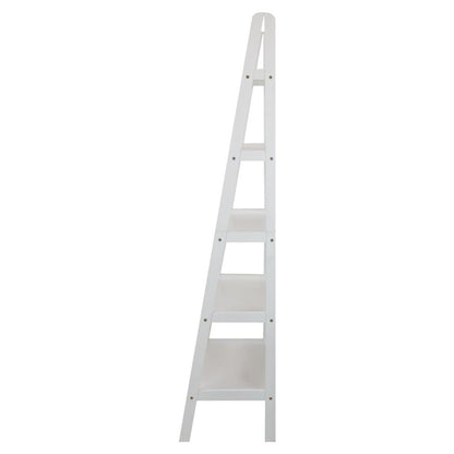White Ladder Shelf with 5 Tiers, Solid Wood Frame and Decorative Design