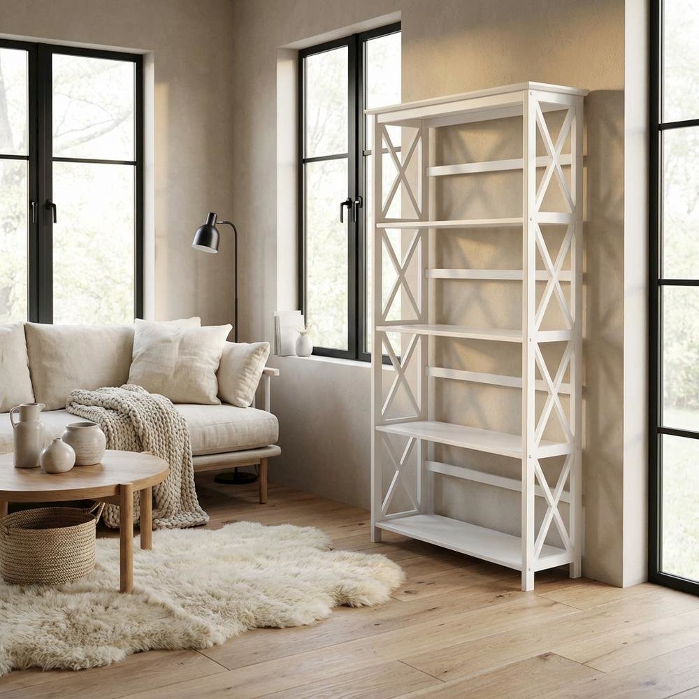 Wooden Bookcase with 5 Shelves and 25lb Capacity per Shelf