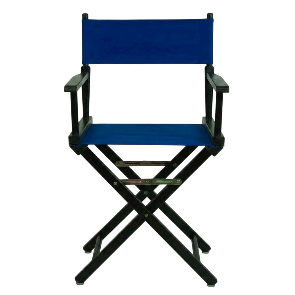 Blue Director's Chair, Black Frame, 18-Inch Seat, Folding Portable