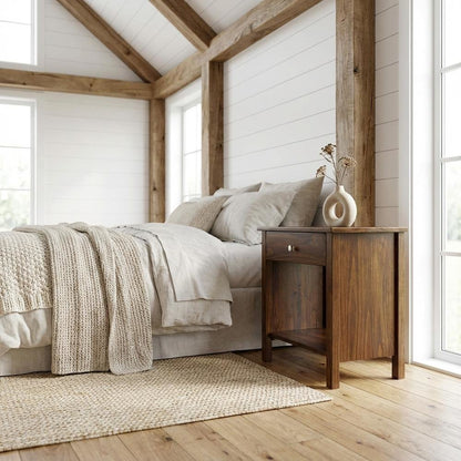Warm Brown Nightstand with Usb Port and Solid Wood Construction