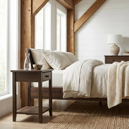 Walnut Black Nightstand with Usb Port for Bedroom Storage and Modern Style