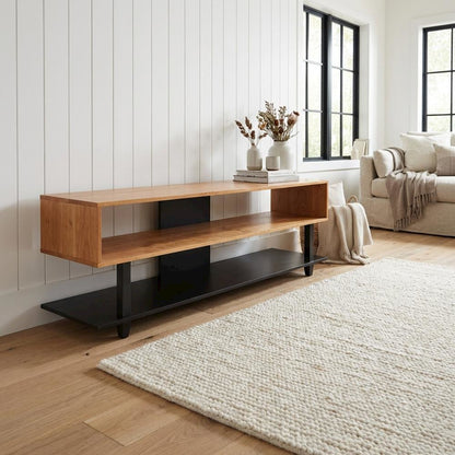 Two-Tone Cherry and Black TV Stand with Solid American Cherry Top and Pine Frame