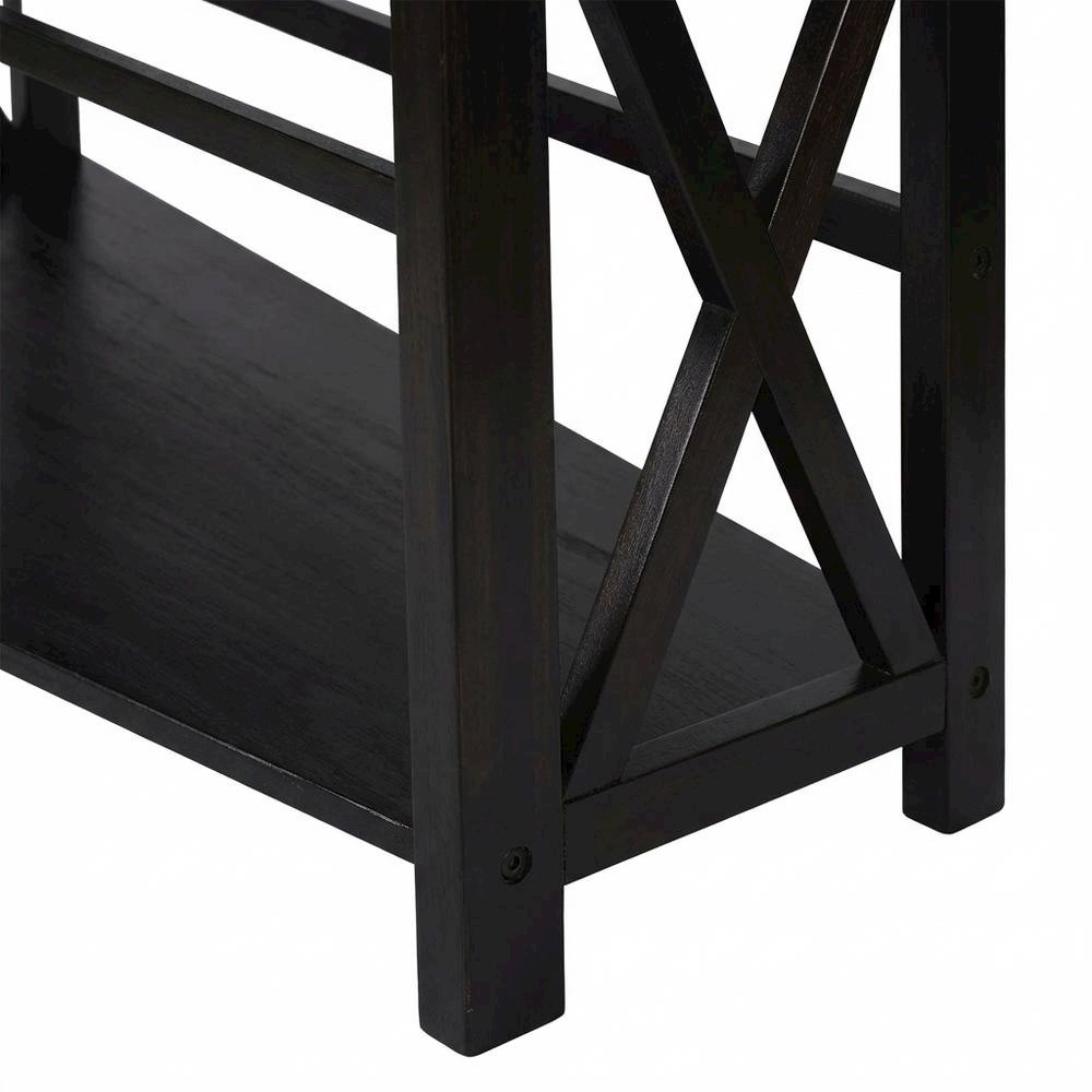 Wooden bookcase with tall open shelves and sturdy construction