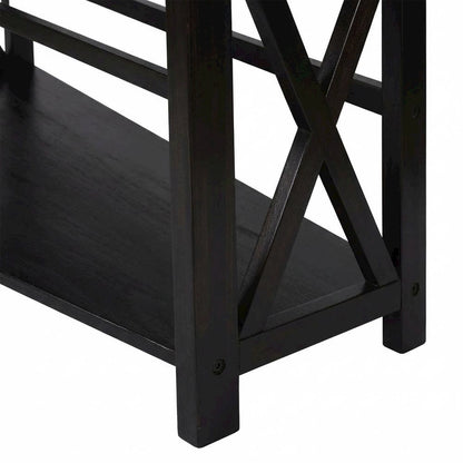 Wooden bookcase with tall open shelves and sturdy construction