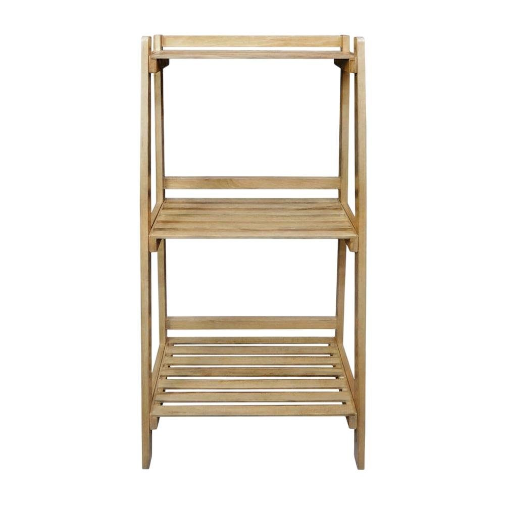 Wooden Slatted 3-Shelf Ladder Bookcase with Solid American Gum Finish