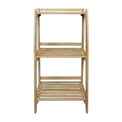 Wooden Slatted 3-Shelf Ladder Bookcase with Solid American Gum Finish