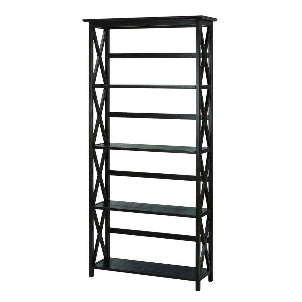 Wooden bookcase with tall open shelves and sturdy construction