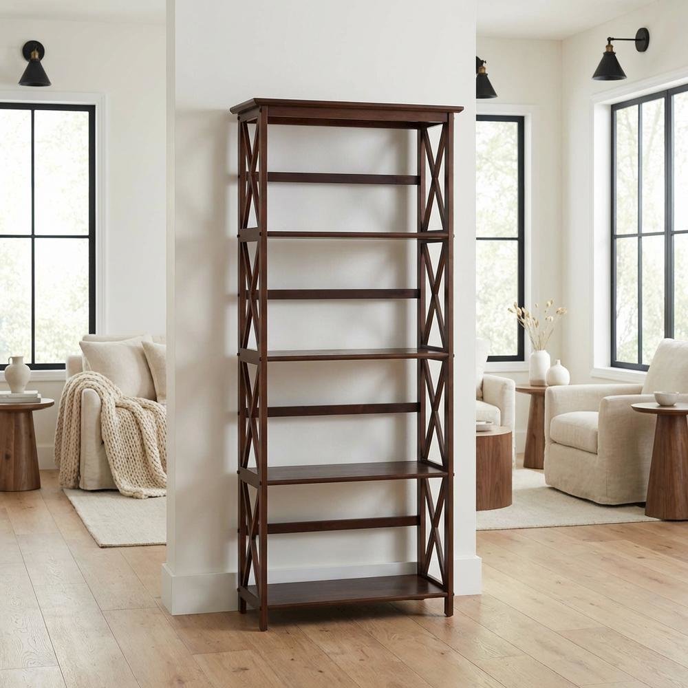 Wooden Bookcase with Open Shelves and Sturdy Frame for Home Office