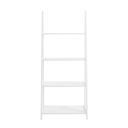 White 4-Shelf Ladder Bookcase with Spacious Storage