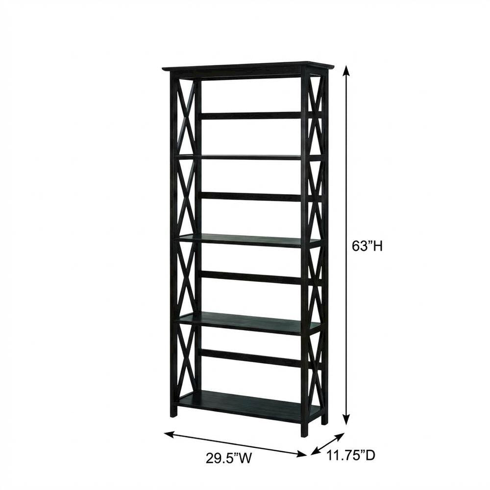 Wooden bookcase with tall open shelves and sturdy construction