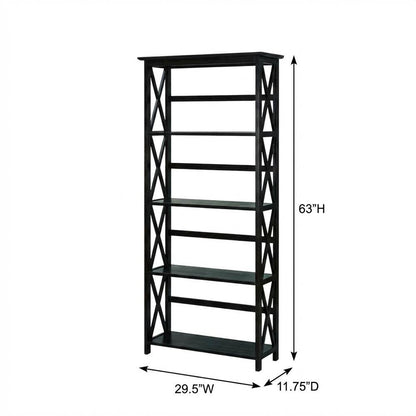 Wooden bookcase with tall open shelves and sturdy construction