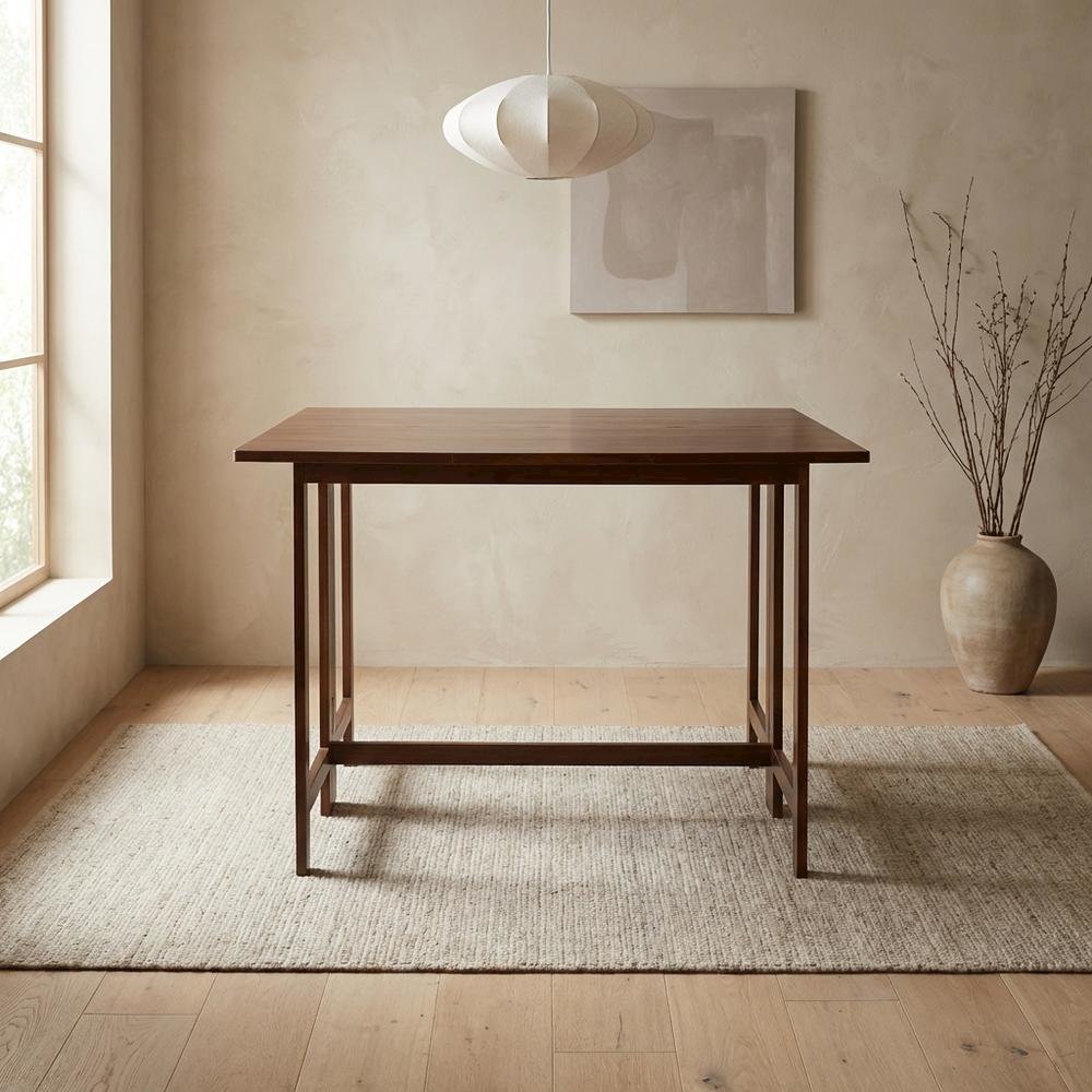 Warm Brown Folding Console to Dining Table, Solid Wood, Seats 4