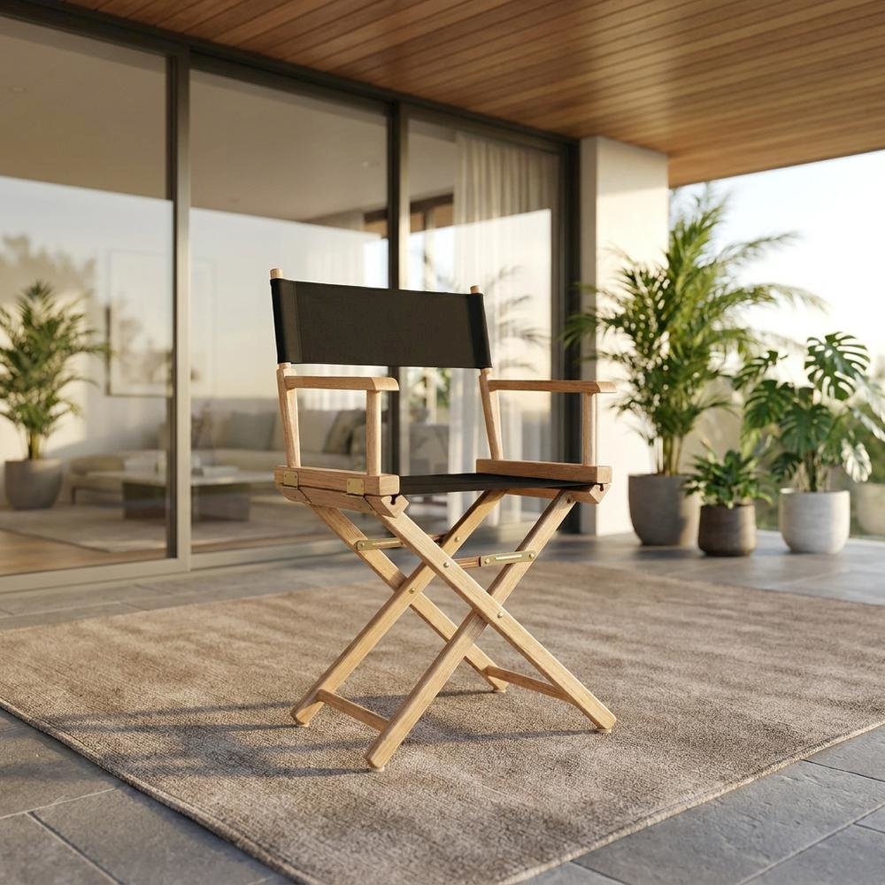 Black Director's Chair, Natural Wood Frame, 18-Inch Seat Height