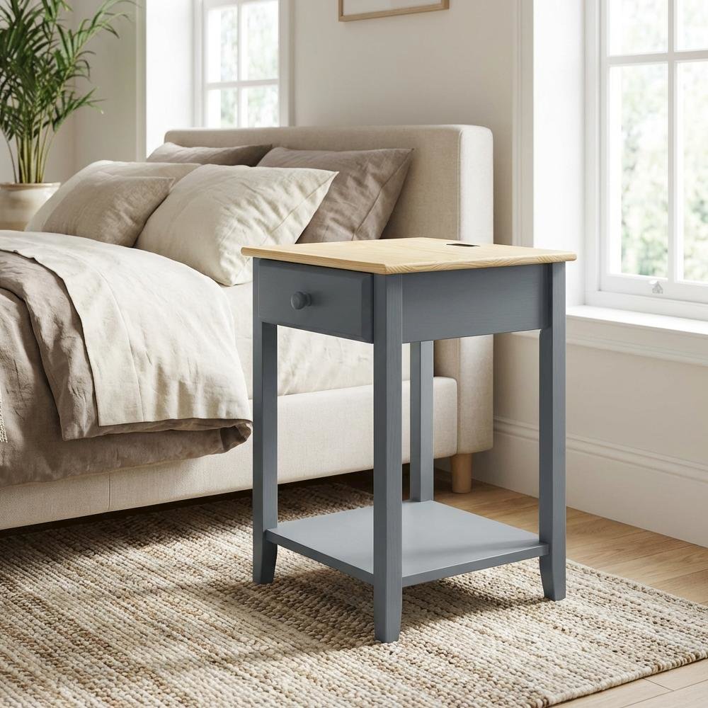 Gray Nightstand with Usb Charging Port for Bedroom Convenience