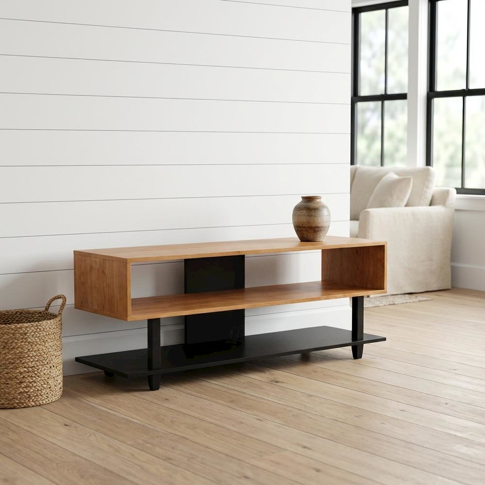 Two-Tone Cherry and Black TV Stand with Solid American Cherry Top and Pine Frame
