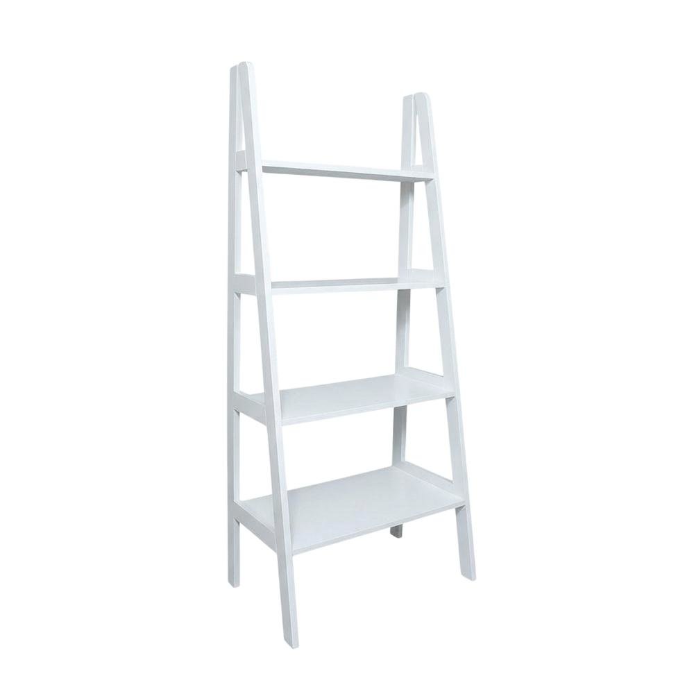 White 4-Shelf Ladder Bookcase with Spacious Storage