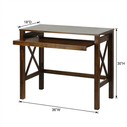 Wooden Folding Desk with Pull-Out in Warm Brown for Compact Workspace