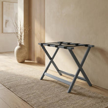Gray Folding Pine Luggage Rack, Wide Suitcase Stand, Hotel Style
