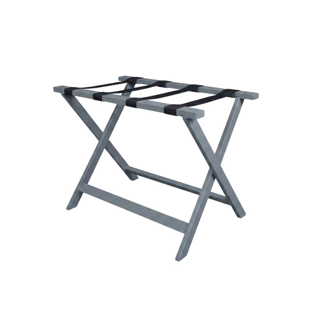 Gray Folding Pine Luggage Rack, Wide Suitcase Stand, Hotel Style