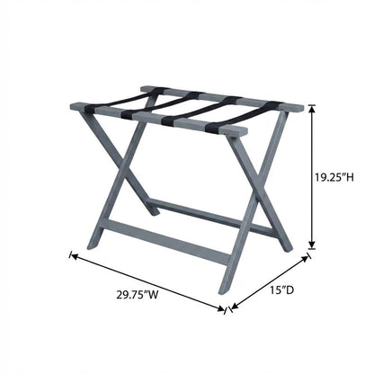Gray Folding Pine Luggage Rack, Wide Suitcase Stand, Hotel Style