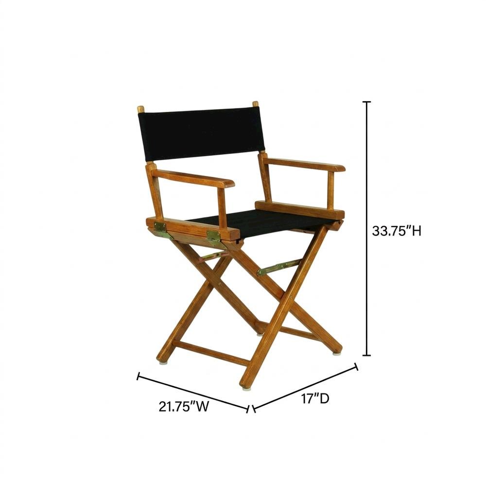 Black Director's Chair, Honey Oak Frame, 18-Inch Seat Folding
