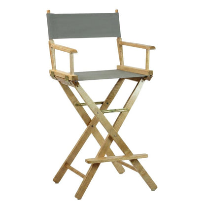 Gray Director's Chair, Natural Wood Frame, 30-Inch Bar Height