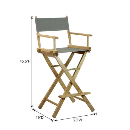 Gray Director's Chair, Natural Wood Frame, 30-Inch Bar Height