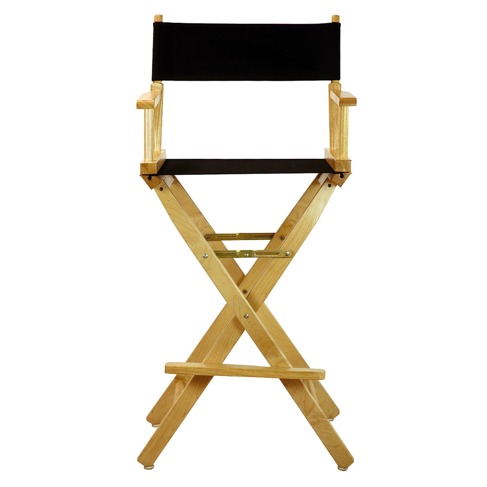 Foldable Director Chair with Natural Wood Frame and Black Canvas