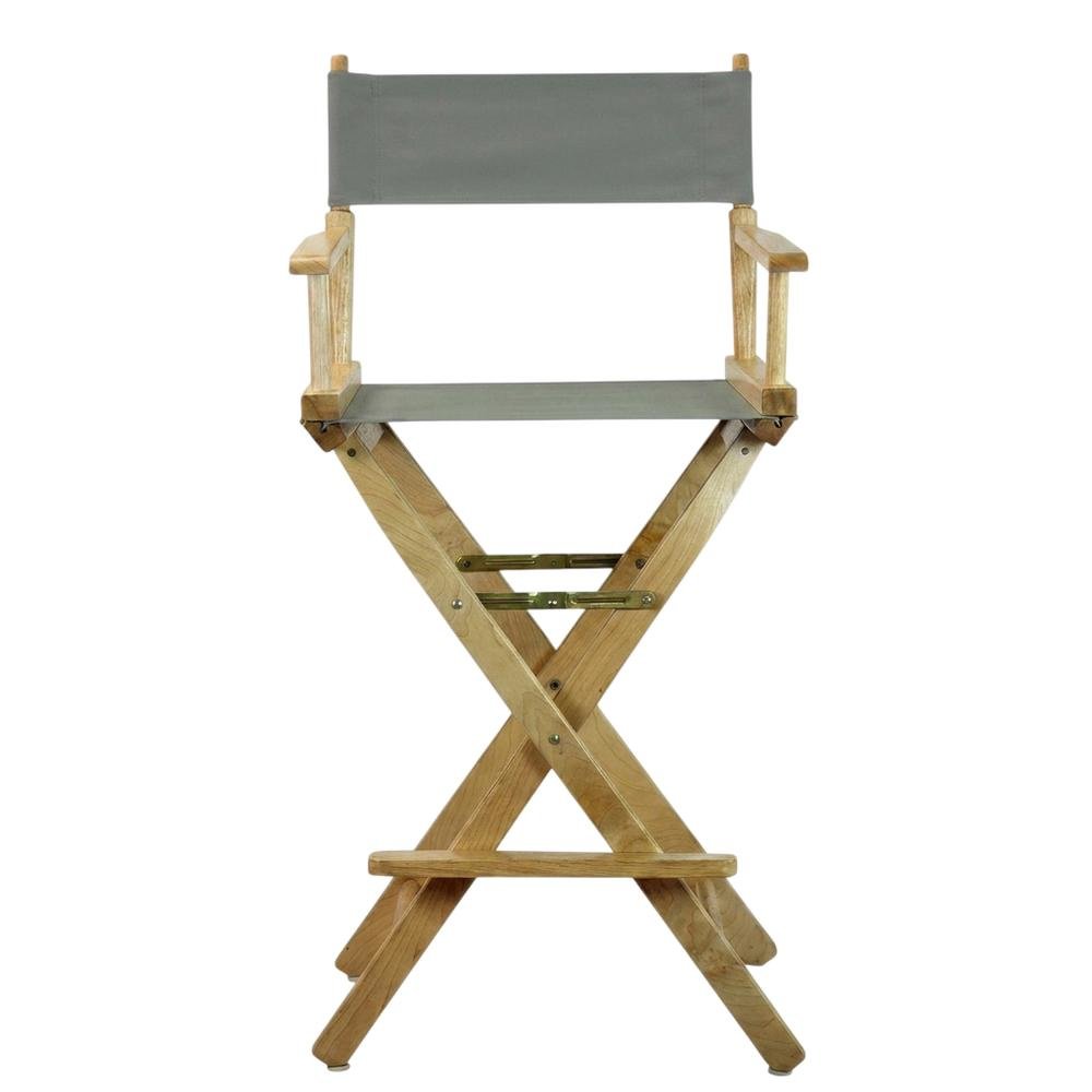 Gray Director's Chair, Natural Wood Frame, 30-Inch Bar Height