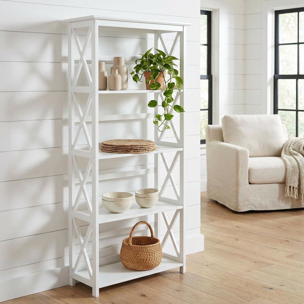 Wooden Bookcase with 5 Shelves and 25lb Capacity per Shelf