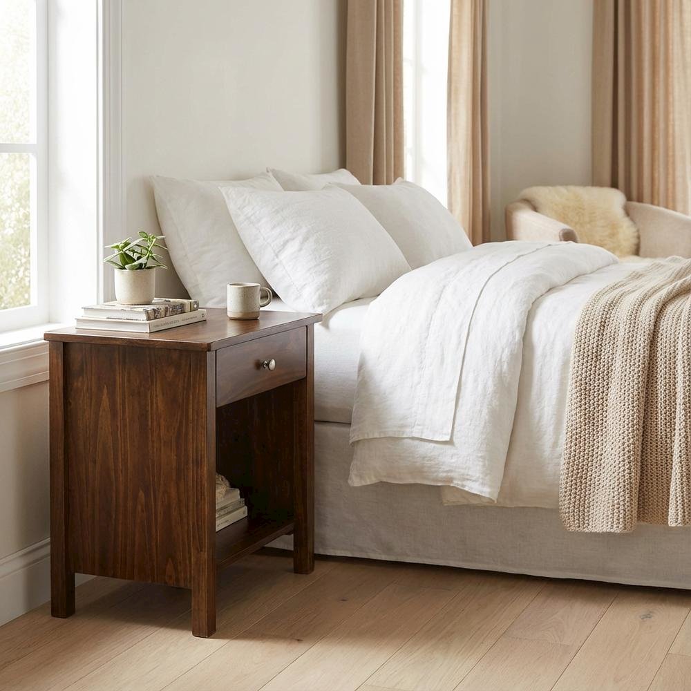 Warm Brown Nightstand with Usb Port and Solid Wood Construction