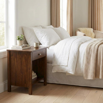 Warm Brown Nightstand with Usb Port and Solid Wood Construction