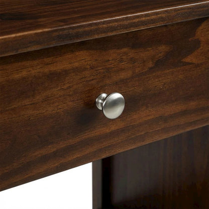 Warm Brown Nightstand with Usb Port and Solid Wood Construction