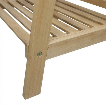Wooden Slatted 3-Shelf Ladder Bookcase with Solid American Gum Finish