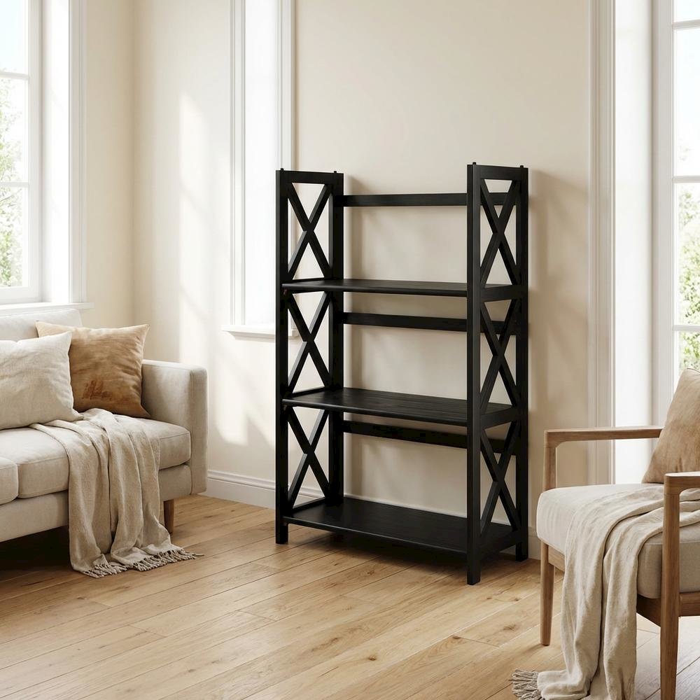 Wooden Bookcase in Finish with Multiple Shelves for Storage