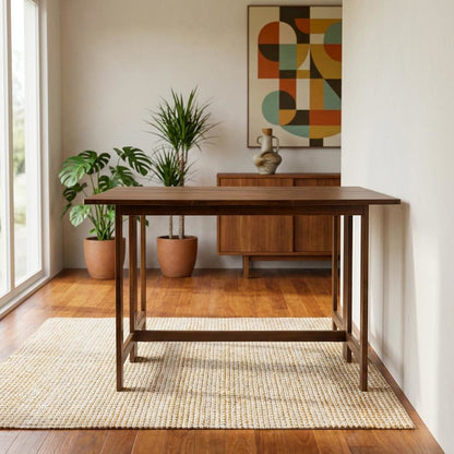 Warm Brown Folding Console to Dining Table, Solid Wood, Seats 4