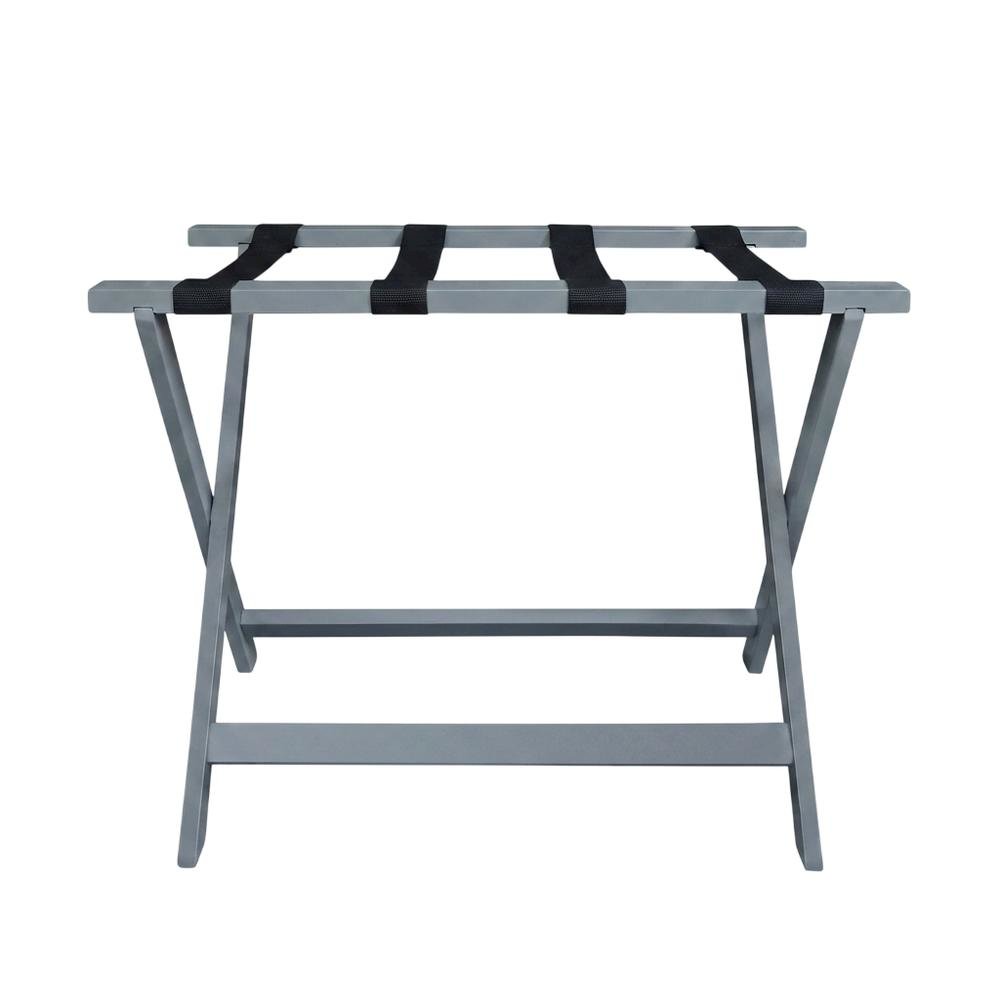Gray Folding Pine Luggage Rack, Wide Suitcase Stand, Hotel Style