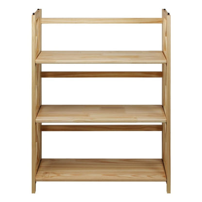 Brown Solid Wood Folding Bookshelf with X-Frame and 3 Shelves