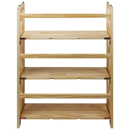 Brown Solid Wood Folding Bookshelf with X-Frame and 3 Shelves