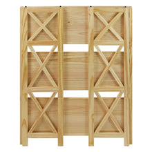 Brown Solid Wood Folding Bookshelf with X-Frame and 3 Shelves