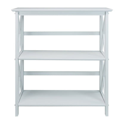 White 3 Tier Bookshelf with Solid Wood Frame and X-Design Style