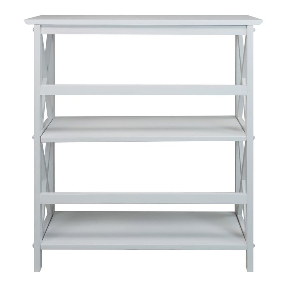 White 3 Tier Bookshelf with Solid Wood Frame and X-Design Style