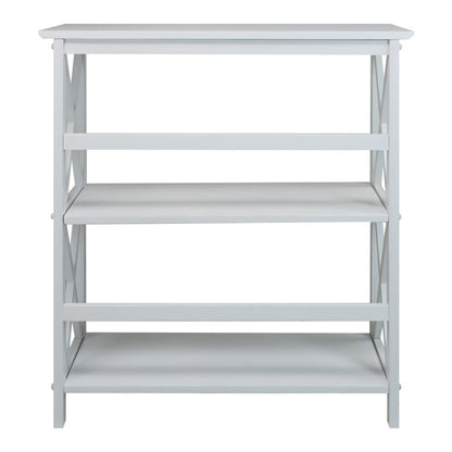 White 3 Tier Bookshelf with Solid Wood Frame and X-Design Style