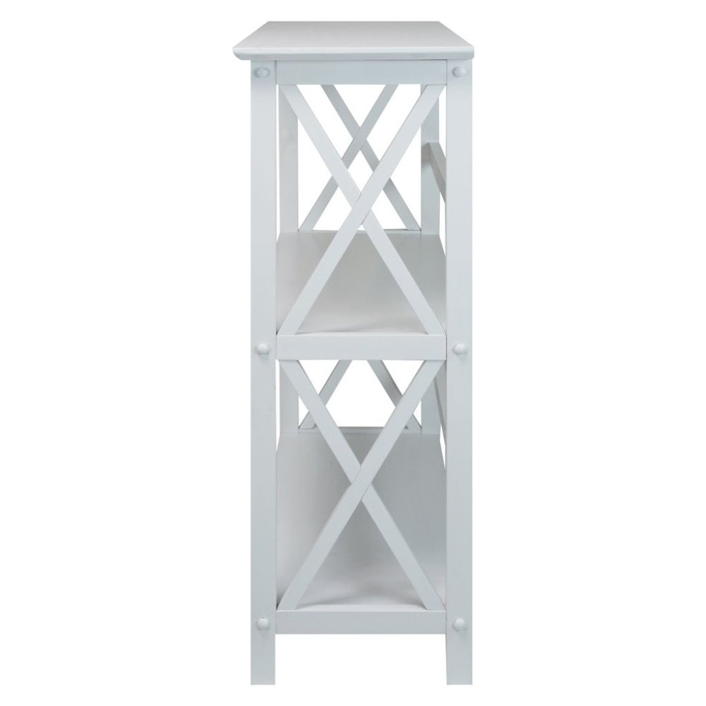 White 3 Tier Bookshelf with Solid Wood Frame and X-Design Style